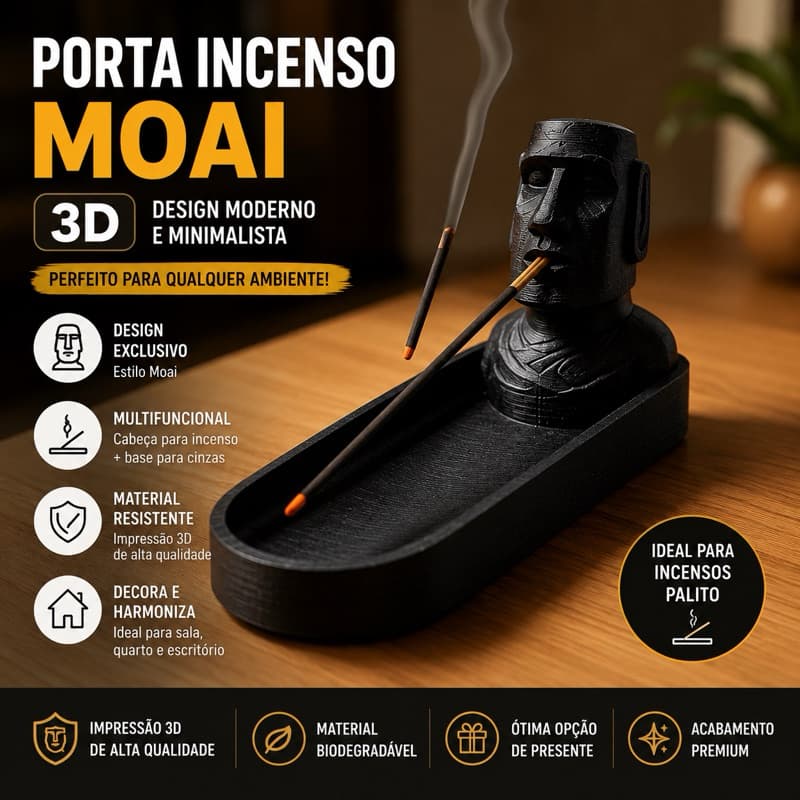 Porta Incenso Moai 3D Decorativo para Incenso Palito