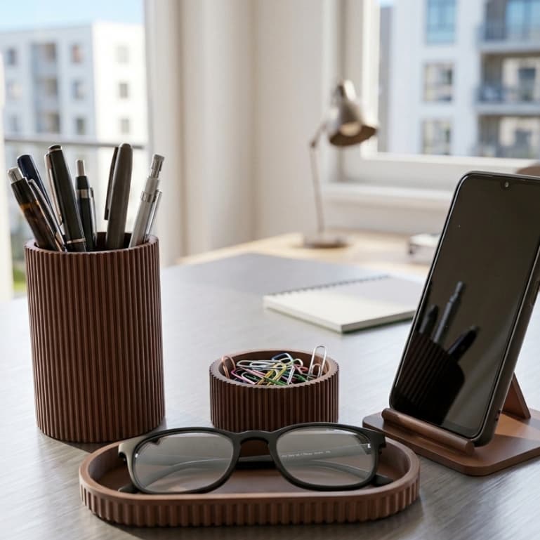 Kit Organizador de Mesa 4 em 1 - Porta Canetas, Porta Clips, Suporte para Celular e Bandeja | Organizador Moderno