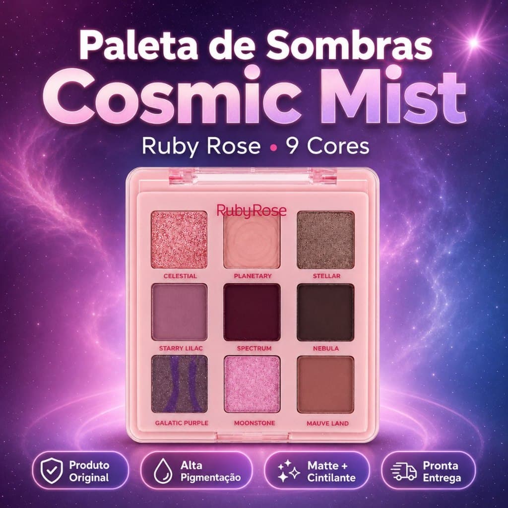 Paleta de Sombras Cosmic Mist Ruby Rose HBE2204 9 Cores Original