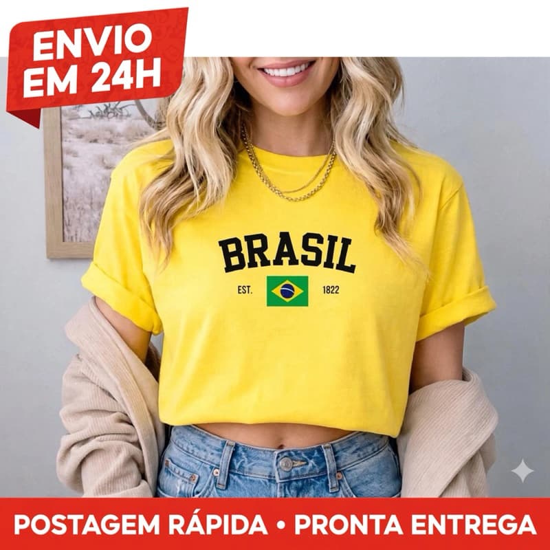 🔥 Cropped Brasil Feminino Estampado – Tendência 2026, Conforto e Estilo | P ao GG Postamos em até 24h.