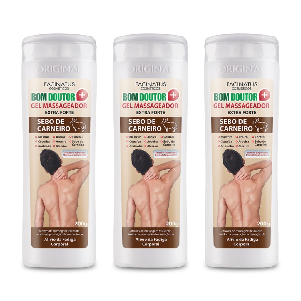 Gel Massageador e Relaxante Muscular Sebo De Carneiro Extra forte Bom Doutor 200g - 3 unidades