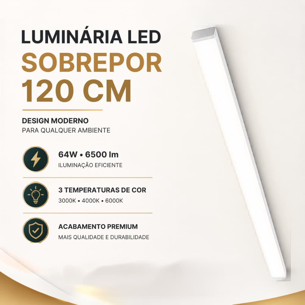 Luminaria Pendente Teto Led Sobrepor 1,20M Tubular Linear Retangular Inteligente p/ Escritório Sala