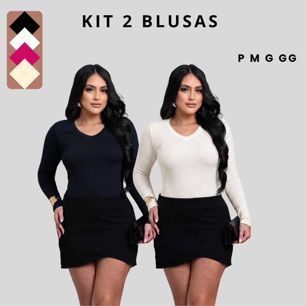 Kit 2 Blusas Gola V Manga Longa Feminina Básica Segunda Pele Conforto Praticidade Custo-benefício.
