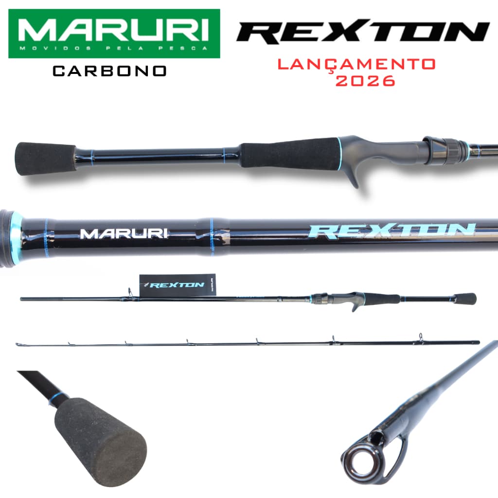 Vara de pesca para carretilha LANÇAMENTO MARURI 2026 CARBONO E FIBRA 1,68m | 1,74m 2 partes 10-20Lb REXTON black piano