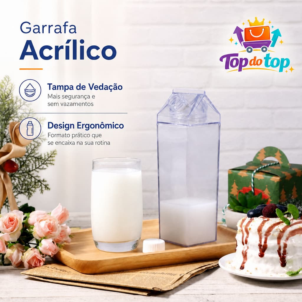 Caixa de leite de Plástico Acrílico 500ml 1000ml Tampa Rosqueável para Água Leite Suco Chá Bebidas