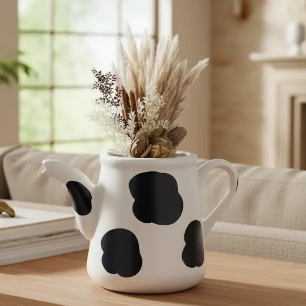 Vaso bule Decorativo Em Formato De Bule Com Manchas De Vaca
