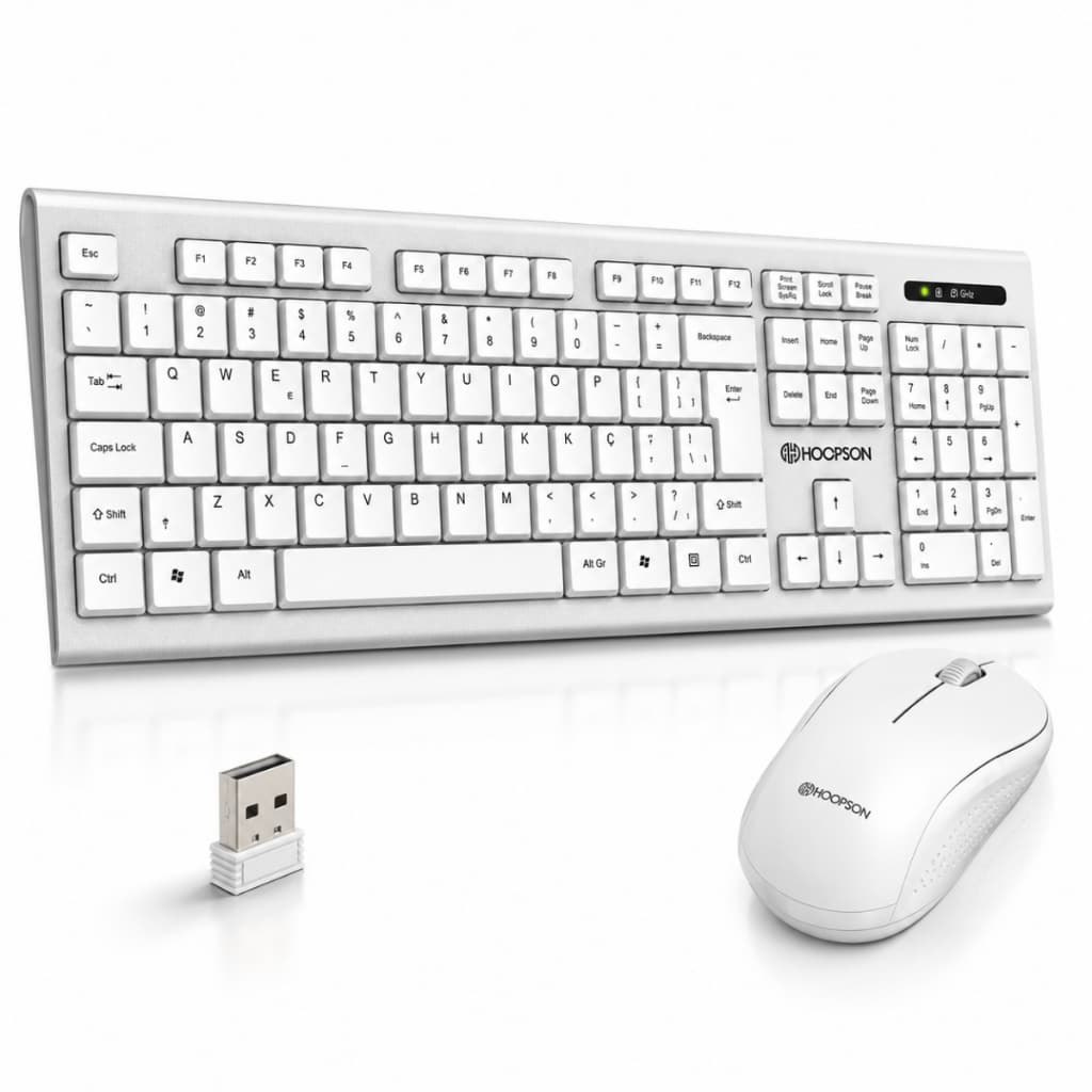 Kit Teclado E Mouse Sem Fio Abnt2 Usb Hoopson Plug Play Pc 107 teclas com layout Receptor Mini-USB Mouse 1000 DPI