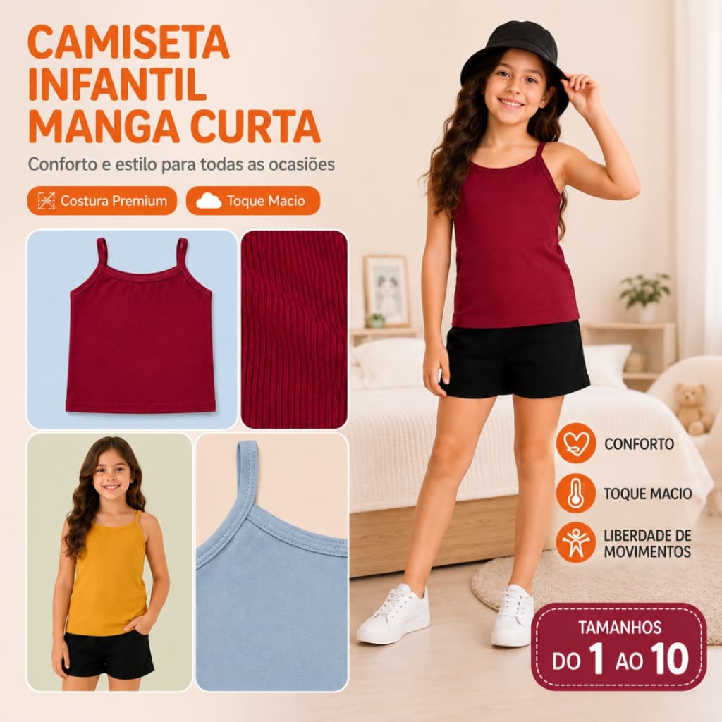 Kit 3 Blusas de Alcinha Infantil Menina de 1 ao 10 Anos