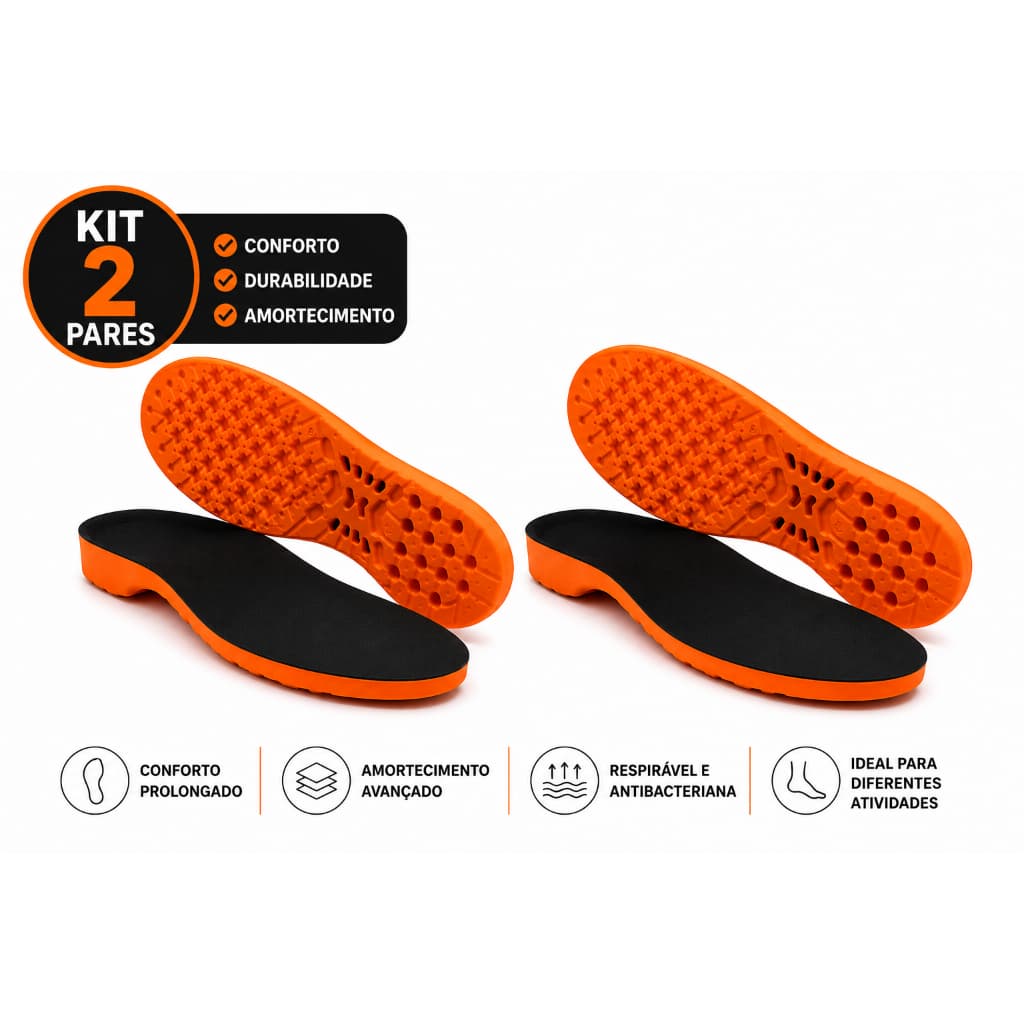 Kit 2 Pares De Palmilha Ortopédica Anatômica em Gel-PU (Qualidade e Conforto)