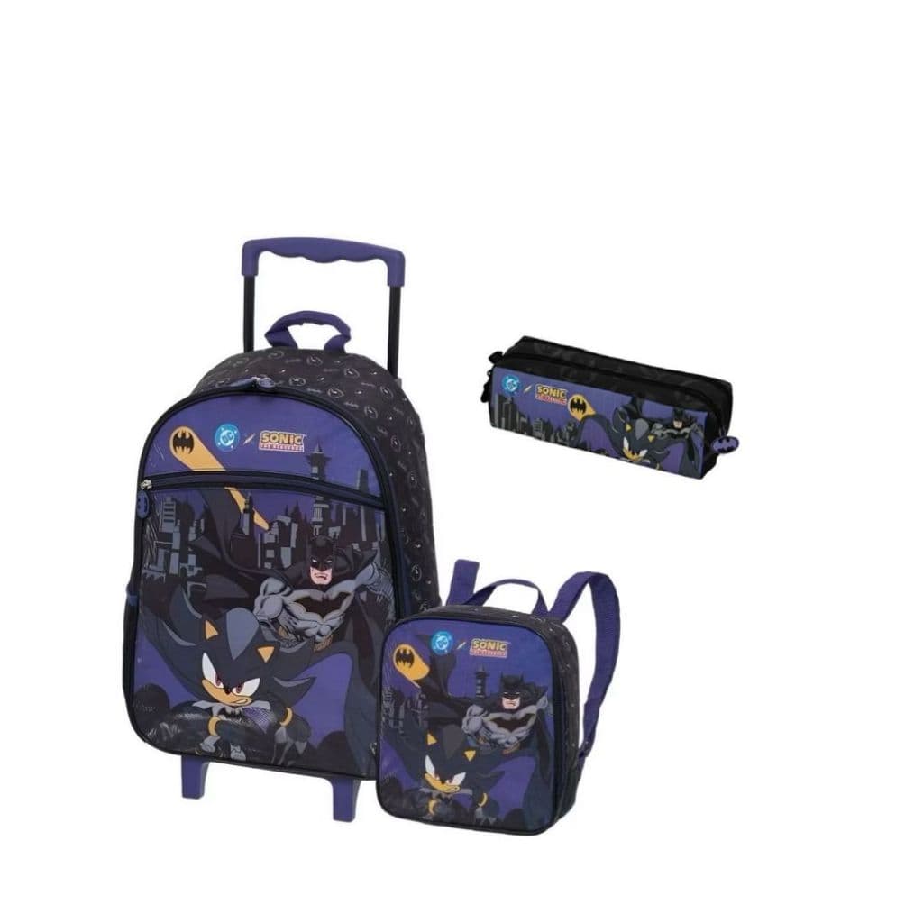 Kit Escolar Sonic x Batman Shadow City Pacific Mochila de Carrinho + Lancheira + Estojo Original