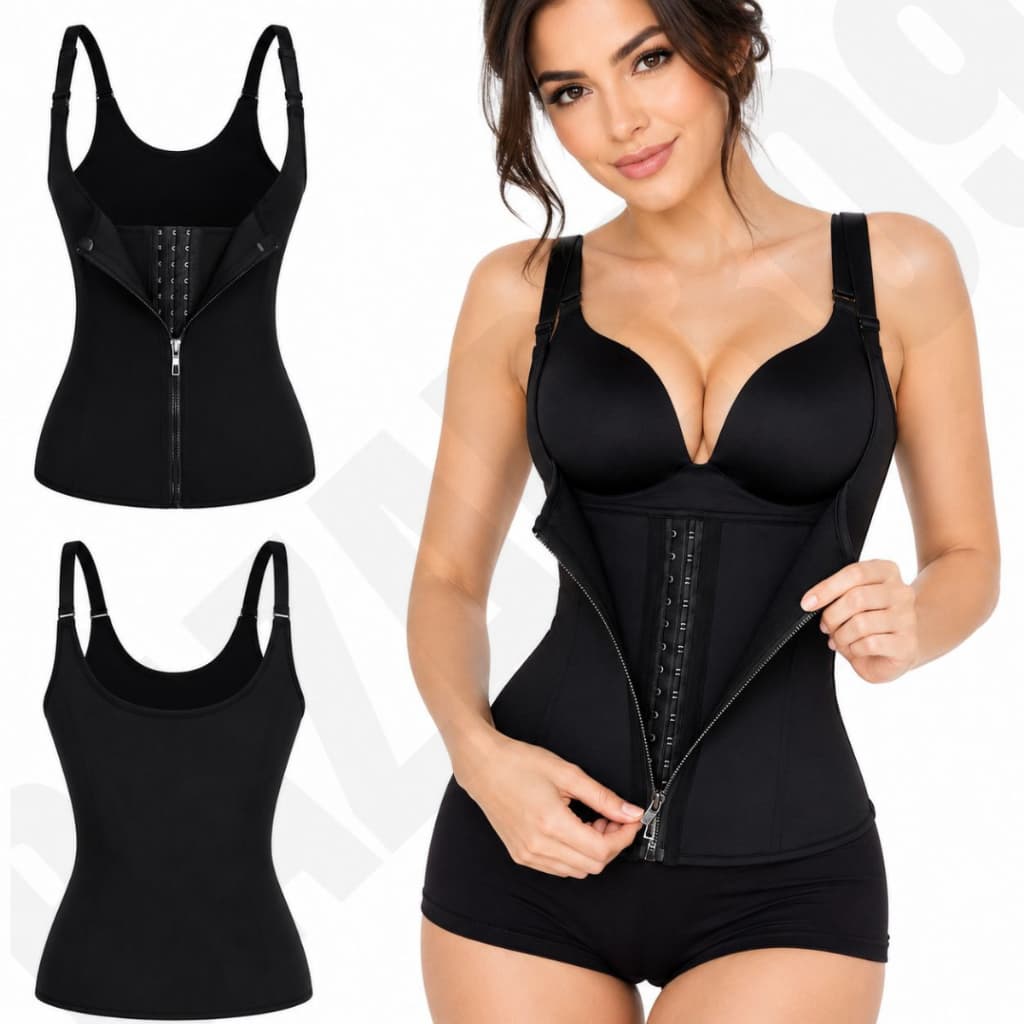 Cinta Modeladora Zíper Barriga Cintura Dupla Compressão Feminina Ajustável C/ Alça Reduz Abdominal