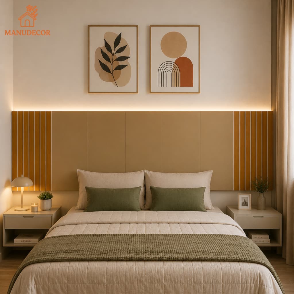 Kit Cabeceira MDF Color Modular + Painel Ripado MDF Para Cama Box Casal King Queen -ENVIO IMEDIATO!!