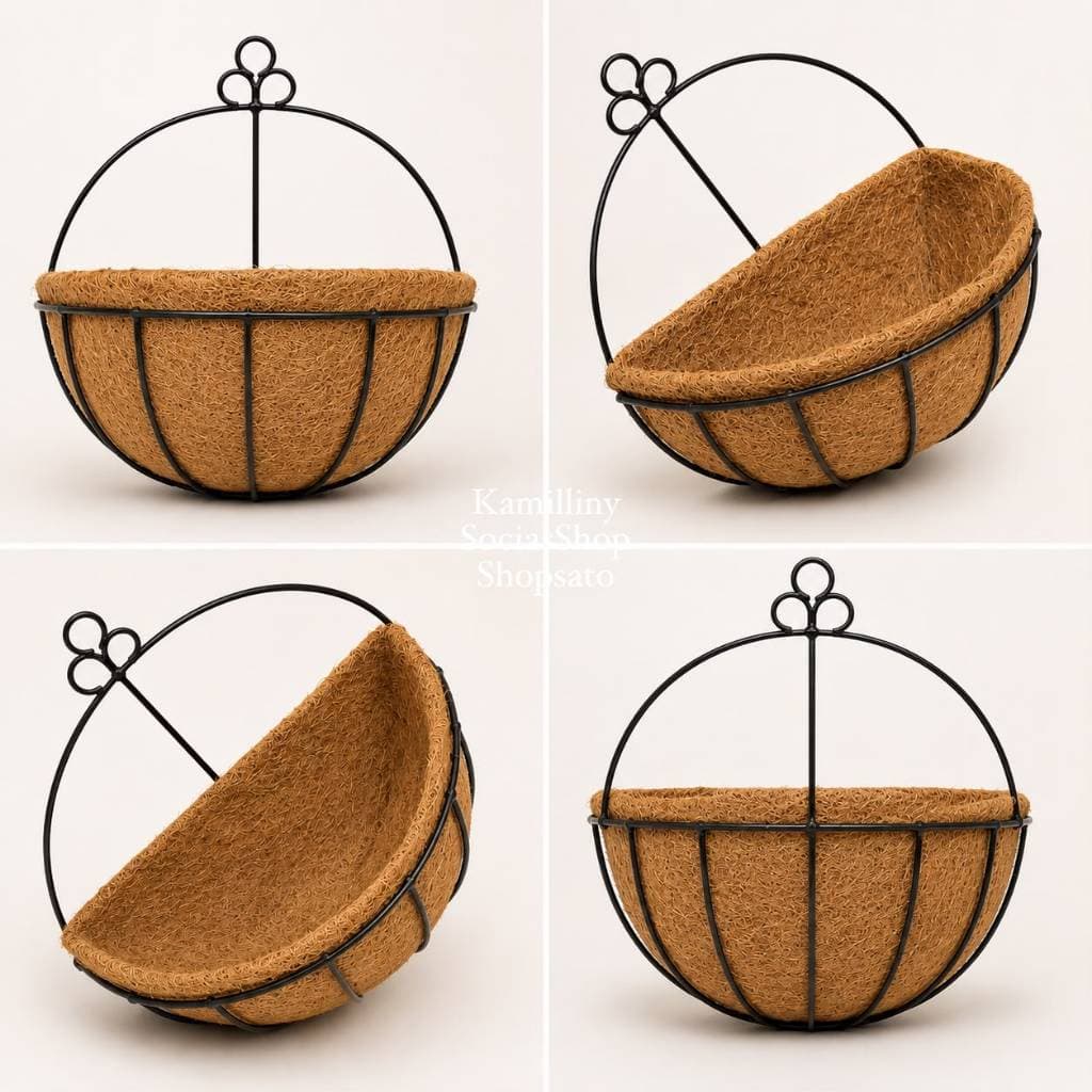 5 Vasos De Canto de Fibra de Coco Plantas VAso Natural Suporte de Ferro Meio Vaso Parede