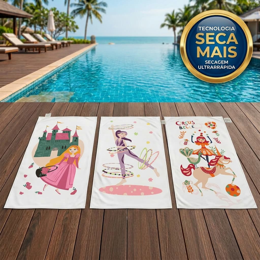 Toalha Infantil de Praia e Piscina Camesa Seca Mais menina 65x120cm