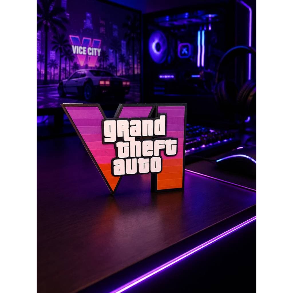 Letreiro GTA VI Gamer Decoração Mesa Quarto PS5 PS4 PC XBOX