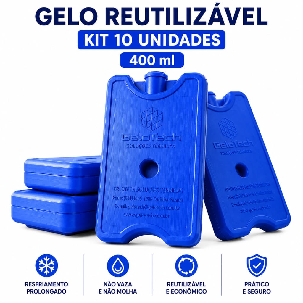 Kit 10 unidades gelo reutilizável rígido 400 ml Gelotech placa gelox cooler delivery transporte remédio bolsa térmica