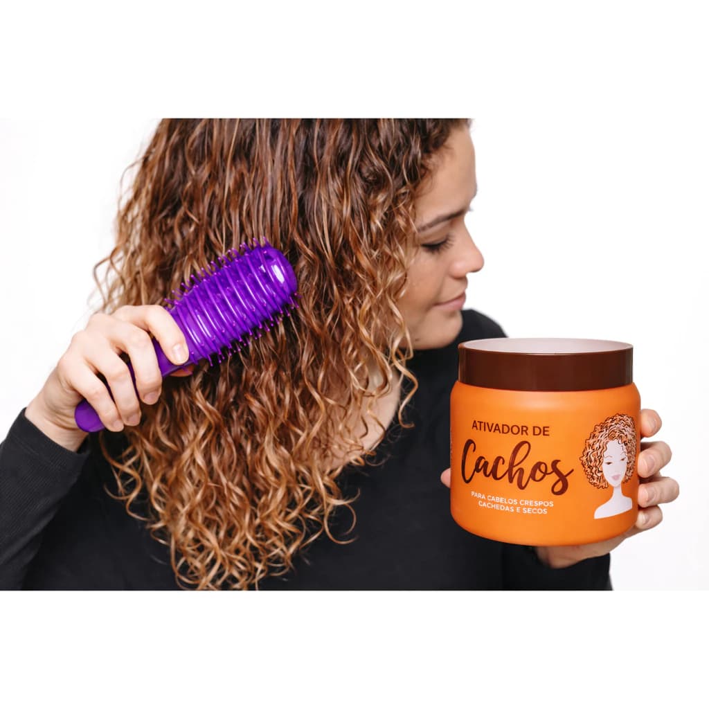 Kit Ativador de Cachos Naxos 2x500g + Escova Fitagem Cabelos Cacheados Definição Anti Frizz