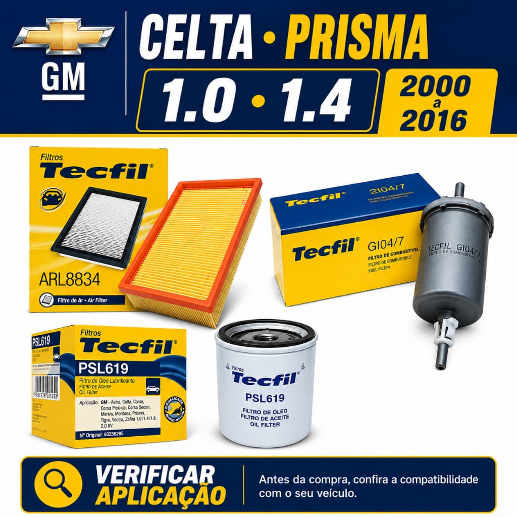 Kit Filtros Celta Prisma 1.0 1.4 2000 a 2016 Tecfil Ar Oleo Combustivel