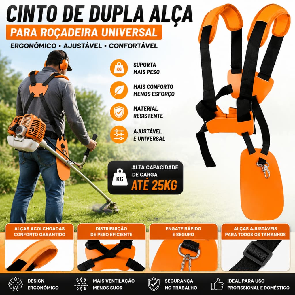 Cinto De Dupla Alça Para Roçadeira Universal Ergonômico Ajustável
