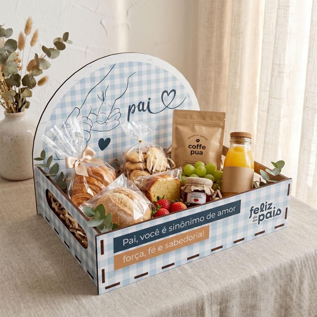 Cesta Decorativa Dia dos Pais Sinônimo de Amor MDF Branco para Doces e Presentes
