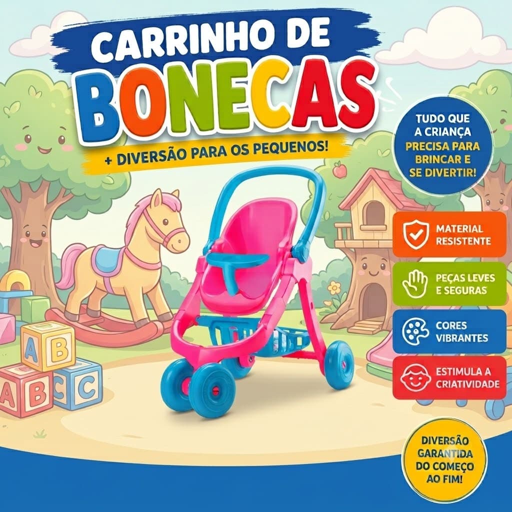 Carrinho de Boneca Infantil 3 em 1 Bebê Conforto, Cadeirinha e Carrinho de Passeio - DiverToys
