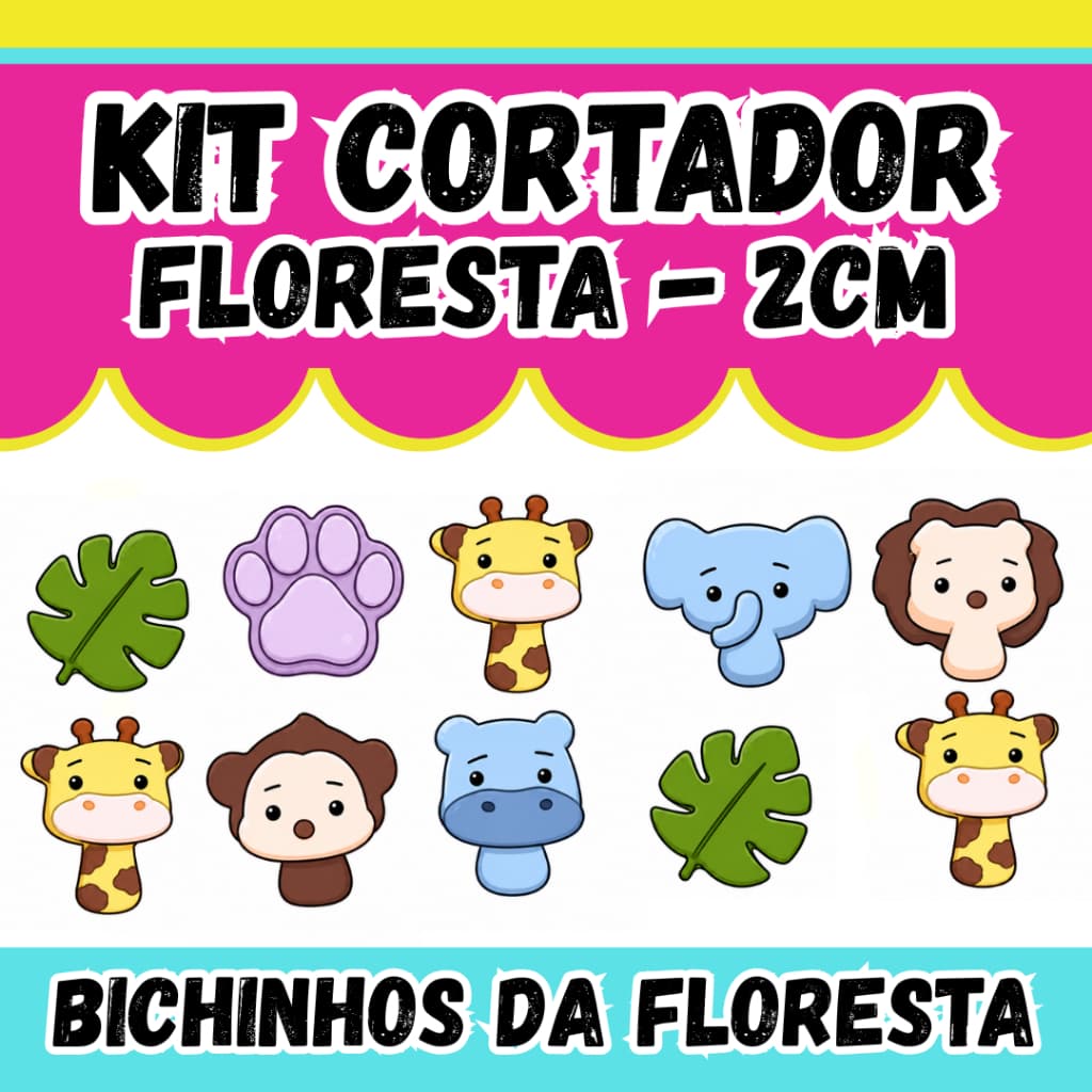 Kit CORTADOR MODULAR - Bichinhos FLORESTA - SAFARI (2cm) - Cortador de Biscoitos/Pasta americana