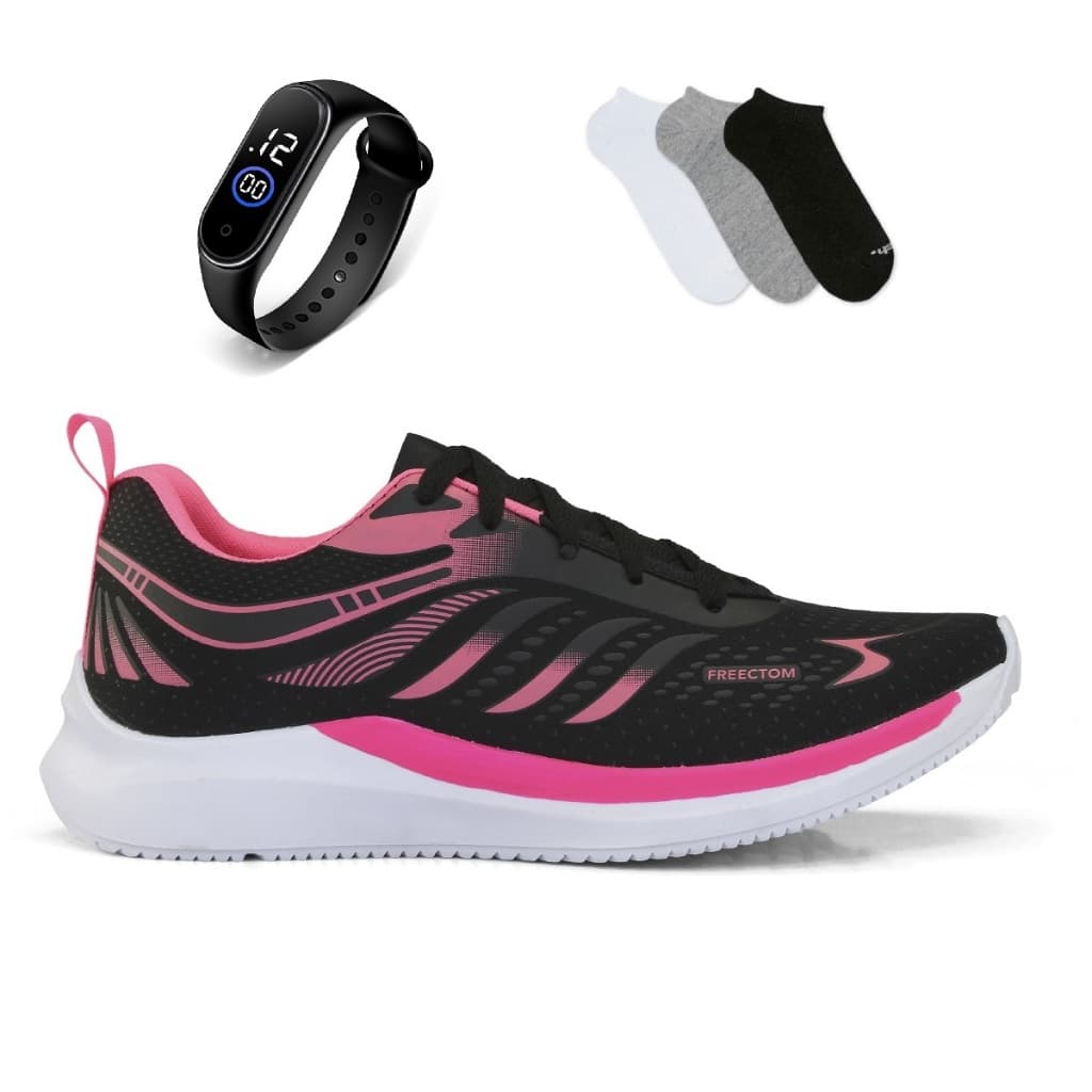 Kit Tenis Feminino + Relogio + 1 par de Meia Esportivo Corrida Treino Academia Versatil Respiravel Novo