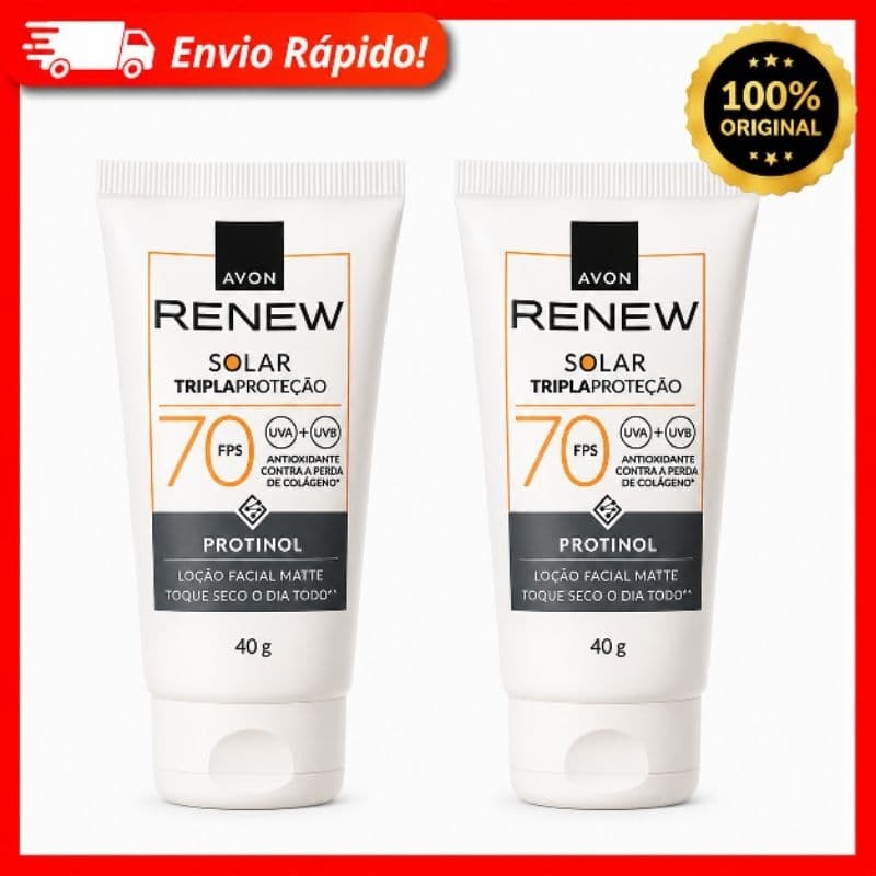 Protetor Solar Facial Renew Tripla Proteção FPS 70 Protinol Matte Toque Seco Avon 40g