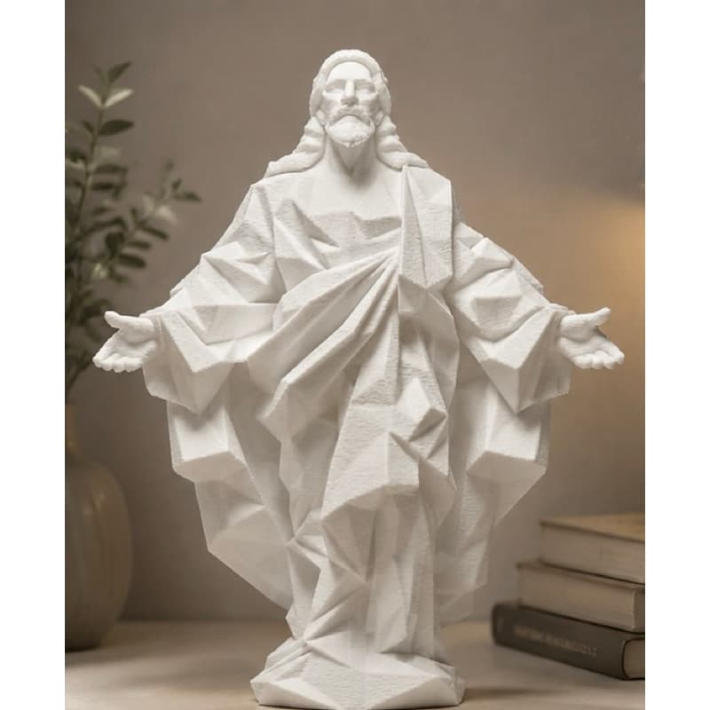 Escultura Facetada Jesus Cristo Luz artigo decorativo religioso moderno