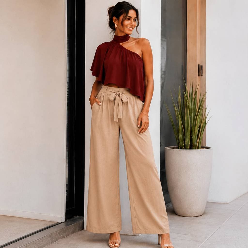 Calça Pantalona Duna Elegance Feminina Chic com Elástico e Bolso