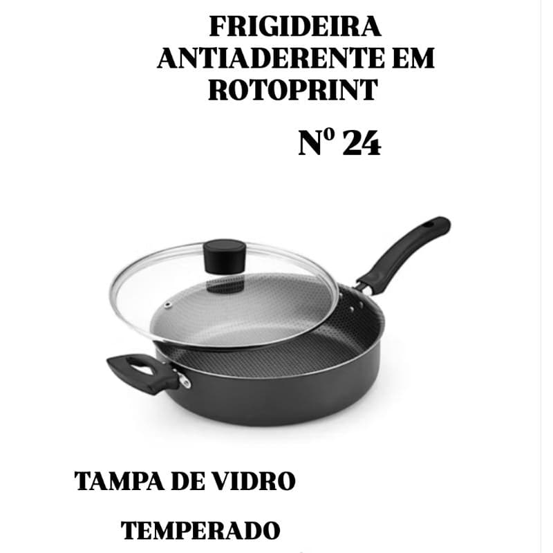 FRIGIDEIRA ALTA ALEGRETE 24 GRAFITE COM TAMPA DE VIDRO TEMPERADO CABO ALÇA E POMEL  BAQUELITE ANTIADERENTE EM ROTOPRINT.