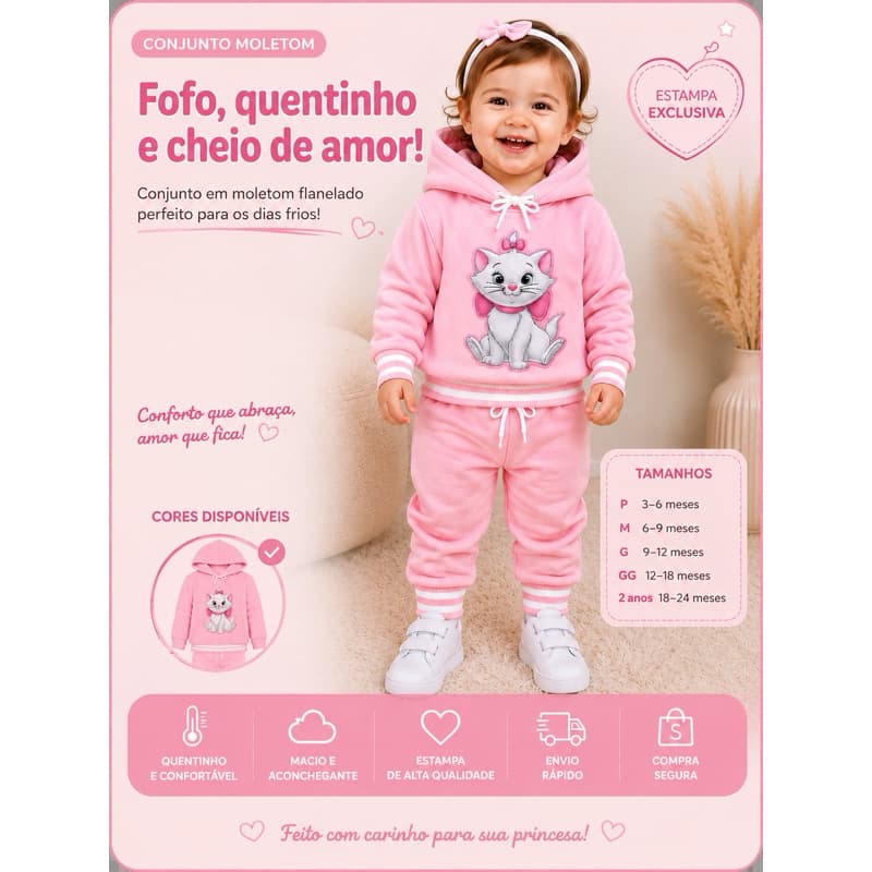 Moletom bebê com capuz forrado - Menino e menina