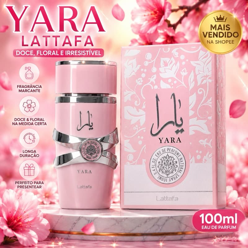 Perfume Feminino Árabe Yara Rosa 100ml Leve e Doce/ perfume árabe