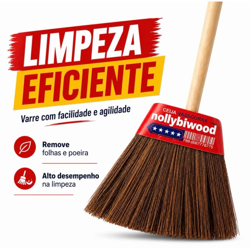 Vassoura top Piaçava Natural Reforçada | Quintal, Garagem e Calçadas