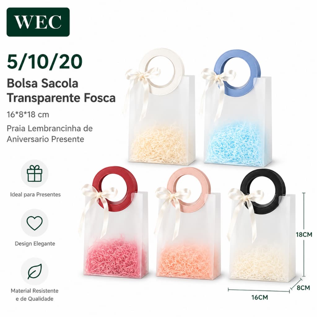 5/10/20 Bolsa Sacola Transparente Fosca 16*18*8 cm Praia Lembrancinha de Aniversario Presente