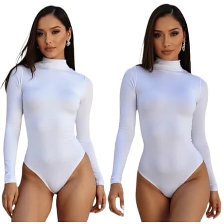 Body Feminino Gola Alta Manga Longa Suplex Premium Cacharrel Segunda Pele