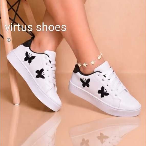 Tênis Feminino Casual Branco Confortável Sapatênis com Borboleta Leve e Confortável
