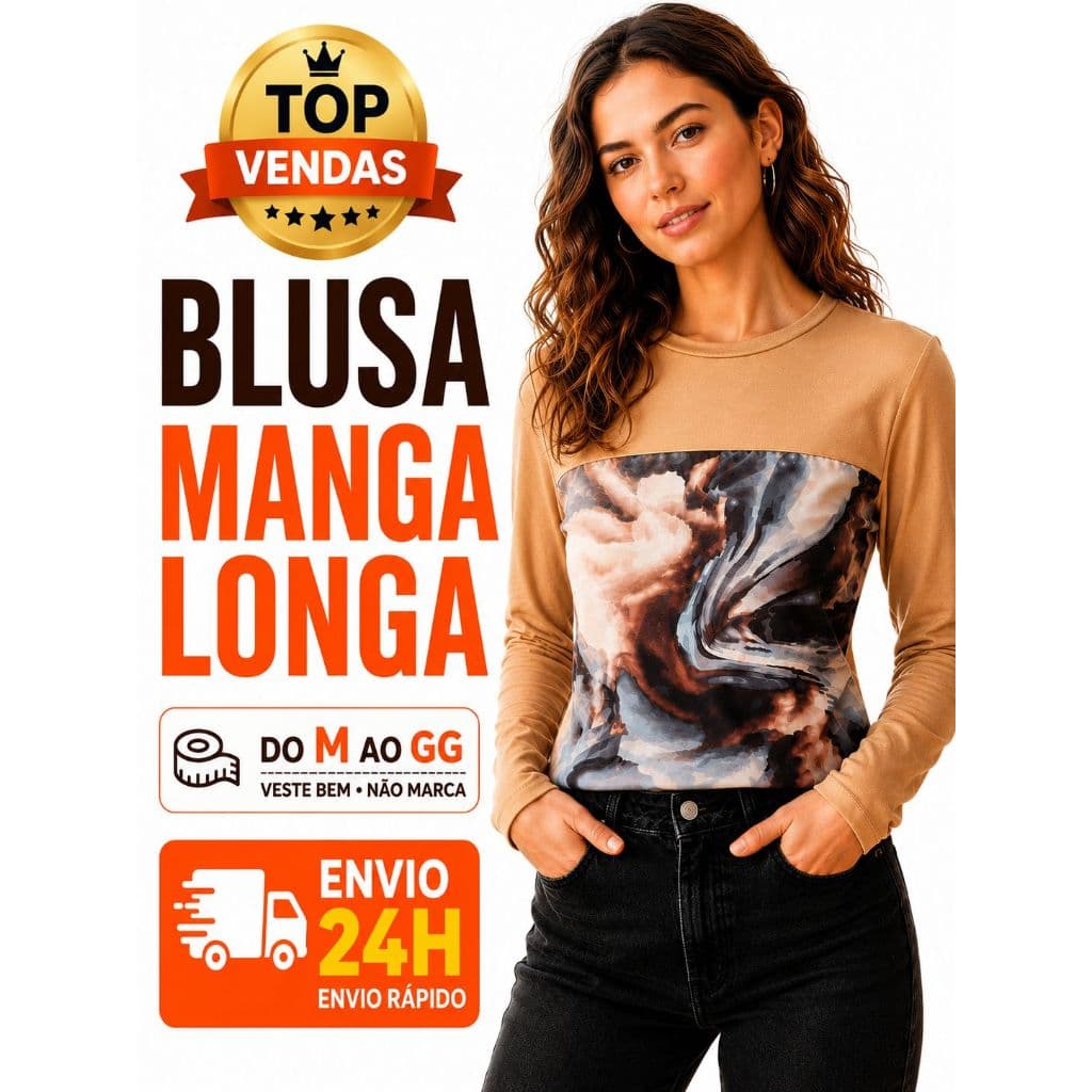 Blusa Feminina Manga Longa Estampada Viscolycra Do M ao GG Confortável Moda Casual Premium 2026 Inverno