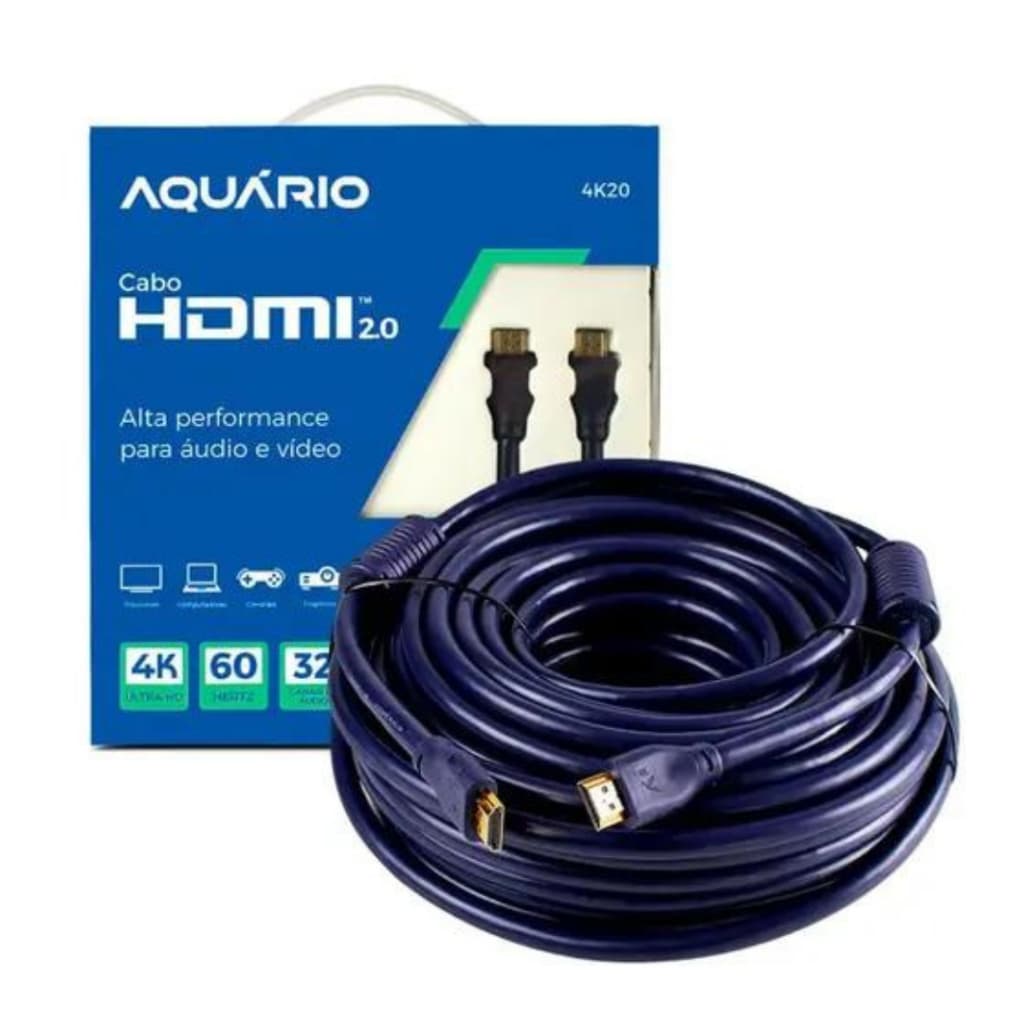 Cabo HDMI 2.0 20 metros 4K Full HD 3D Blindado Aquário 4K20