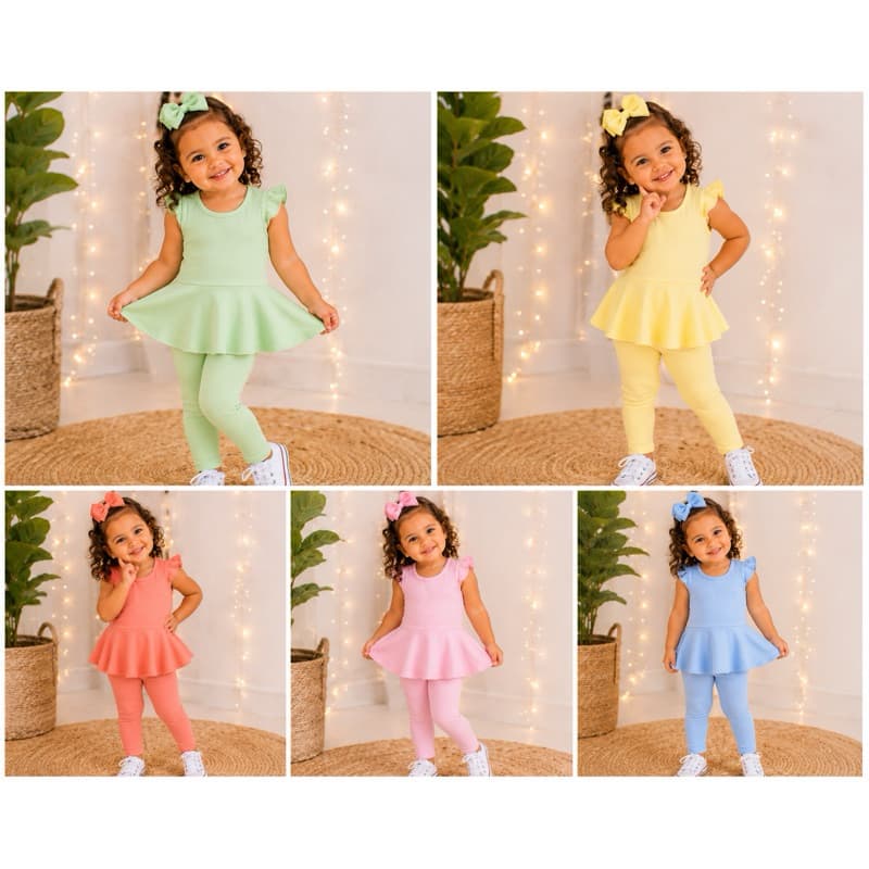 conjunto infantil menina Blusa peplum + leg + laço de cabelo