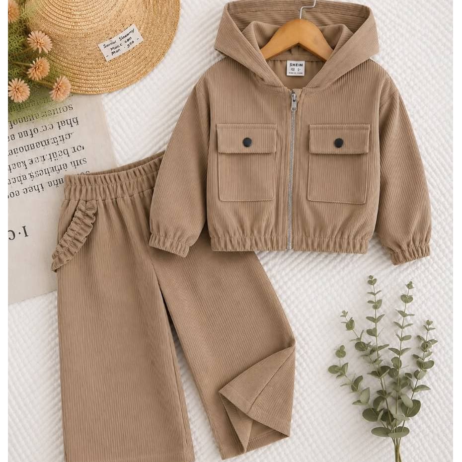 Conjunto Infantil Feminino  cotele  com Jaqueta de Capuz e Calça Pantalona