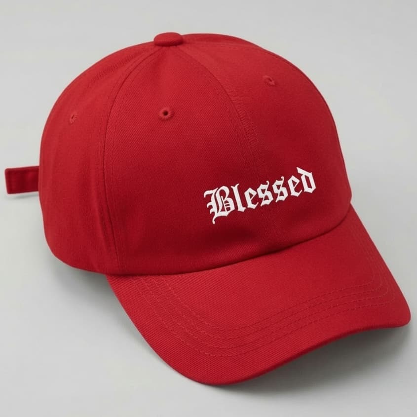 Boné Vermelho masculino e feminino Blessed Aba Curva | Estilo Gótico Minimalista | Frase Fé