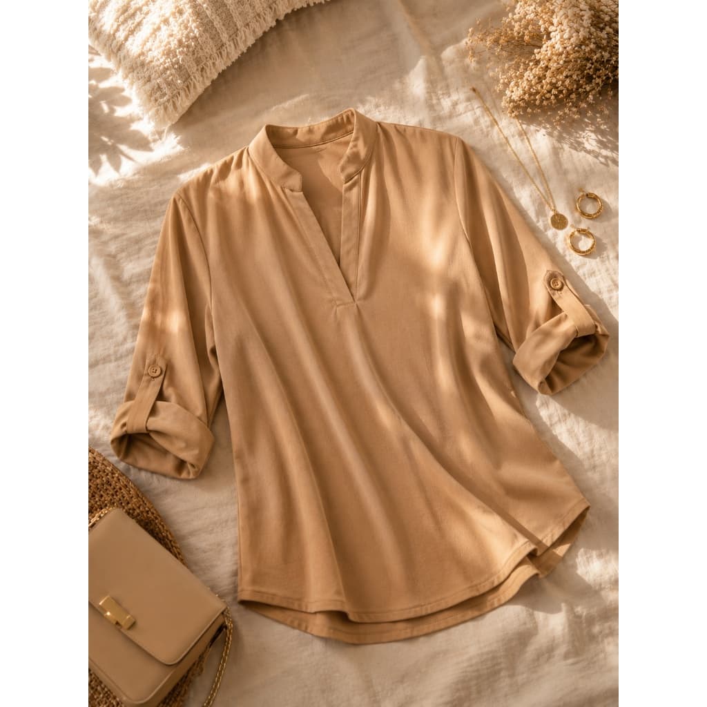 Camisa Feminina Elegante Blusa Social Manga 3/4 Bata Feminina Casual Roupa Trabalho Confortável