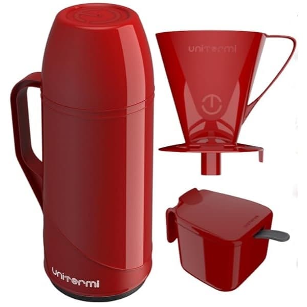 Kit Prático Para Café com Garrafa Térmica Roma 1L + Açucareiro + Suporte de Filtro Diversas Cores