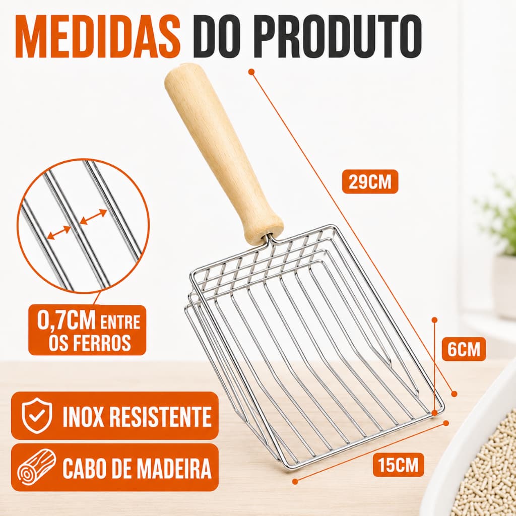 Pá Higiênica Inox para Caixa de Areia Gato Cachorro Coletora de Fezes Pet Resistente
