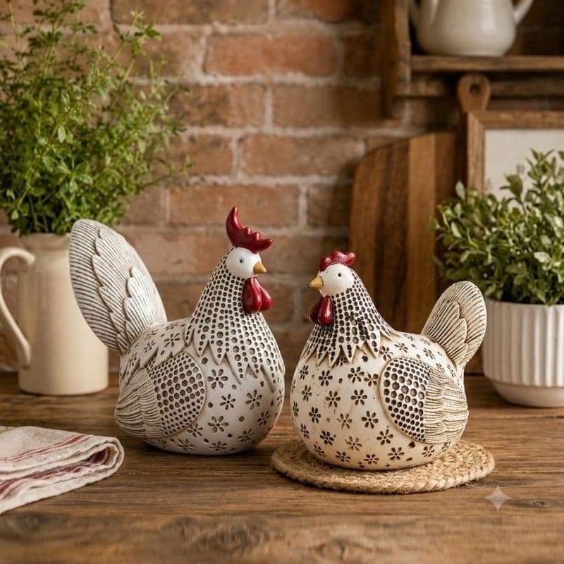 Galinha Galo De Resina Enfeite Decorativo 18 cm 14 cm Estilo Rústico Fazenda Cozinha Decoração