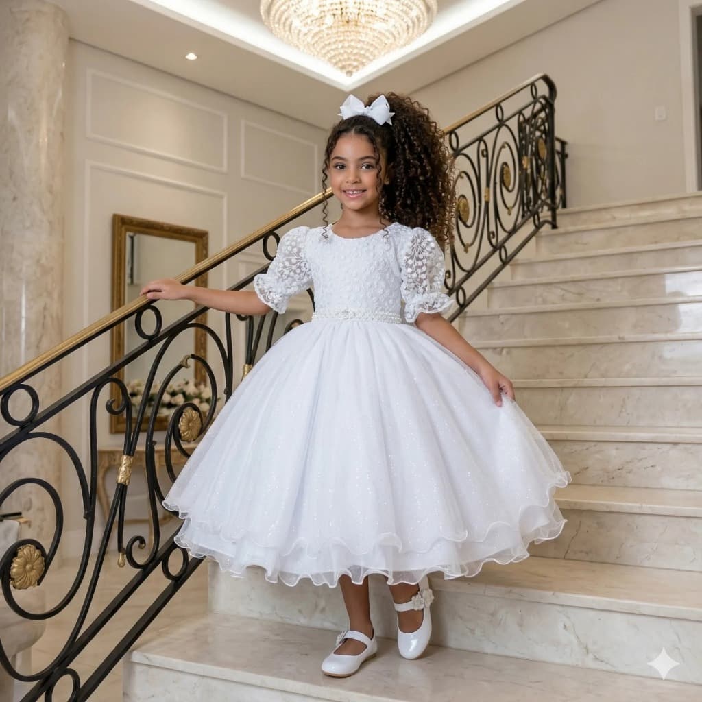 Vestido Infantil Branco Laise Bella Child Elegante para Festas