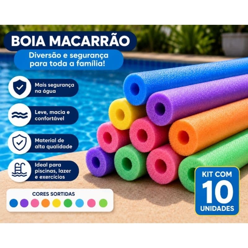 KiT 10 Unidades Boias Espaguetes Macarrão Flutuador Com Furo