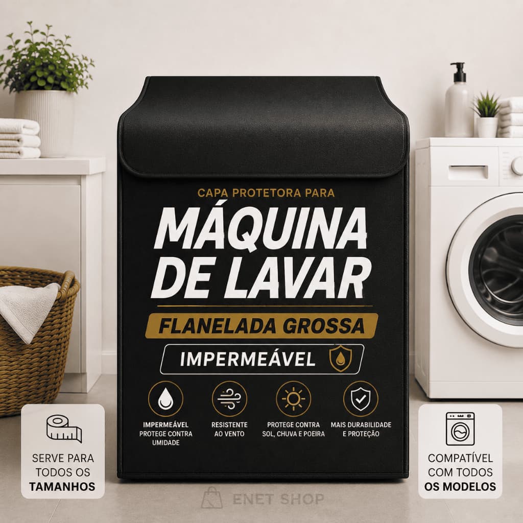 Capa Protetora para Máquina de Lavar Impermeável Courino Flanelada Grossa Universal 9kg a 18kg Anti Poeira Sol e Chuva