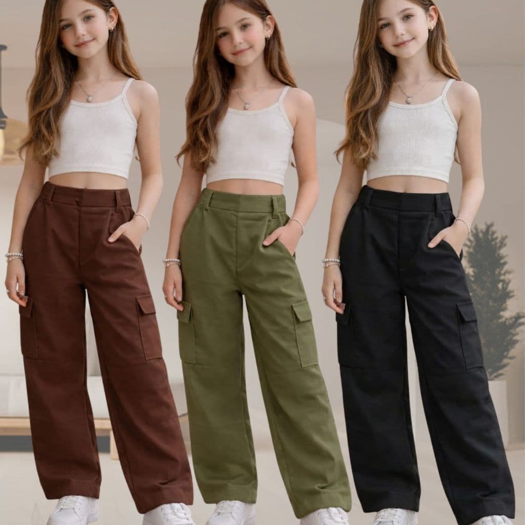Calça Cargo Juvenil com bolsos roupa de menina 6 ao 16 anos Alfaiataria Premium inverno/outono pantalona